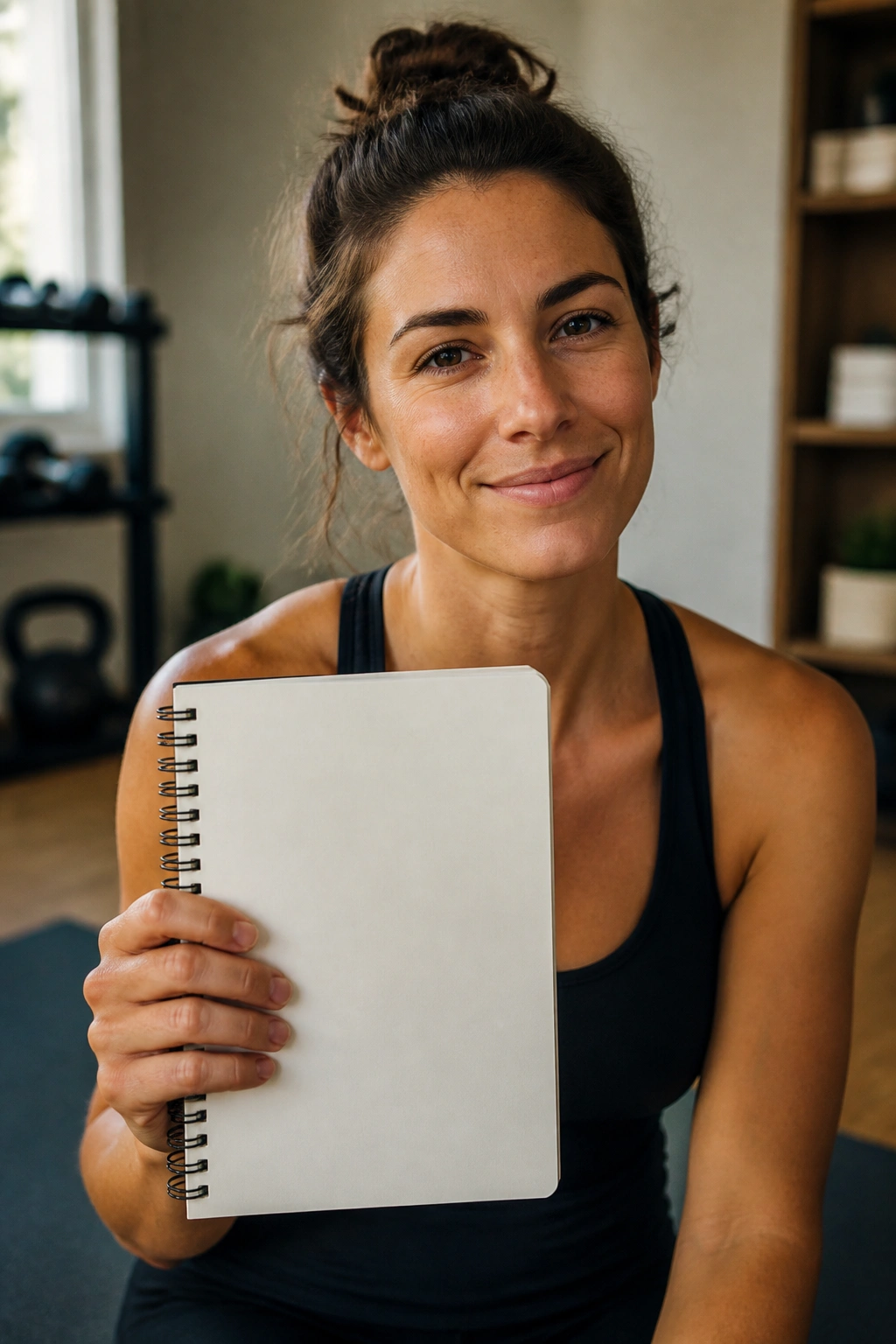 Portrait of a person holding a blank notebook for accountability