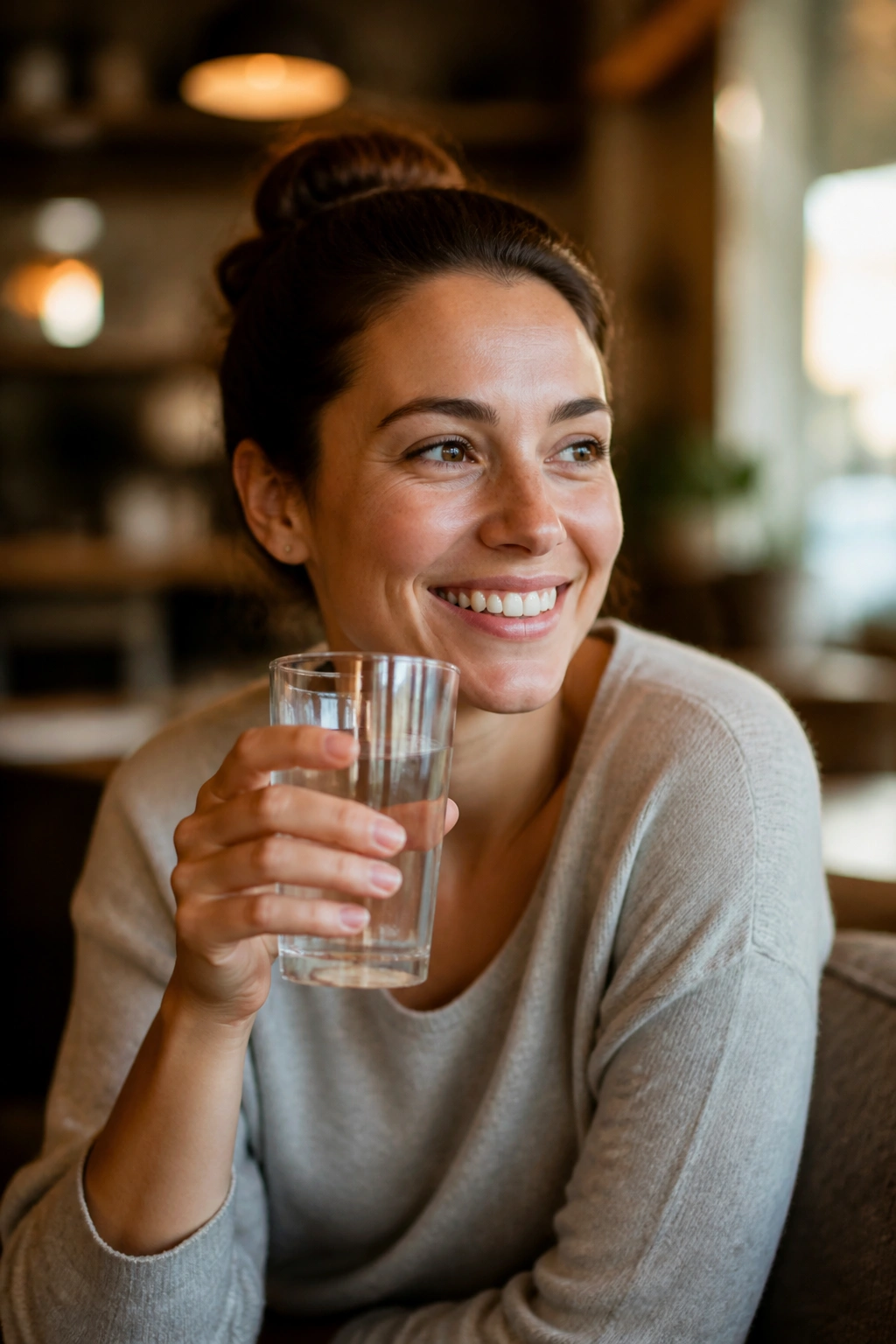 Person holding water instead of alcohol at a social setting