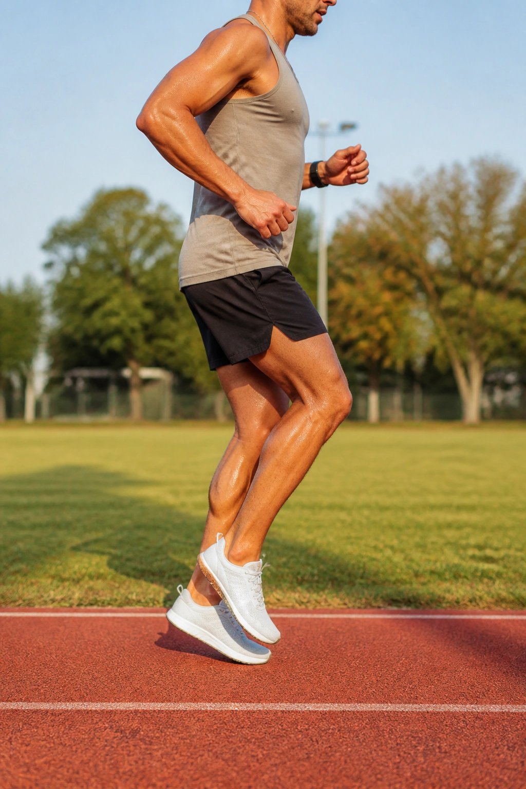 Runner performing ankling with quick, quiet steps on track