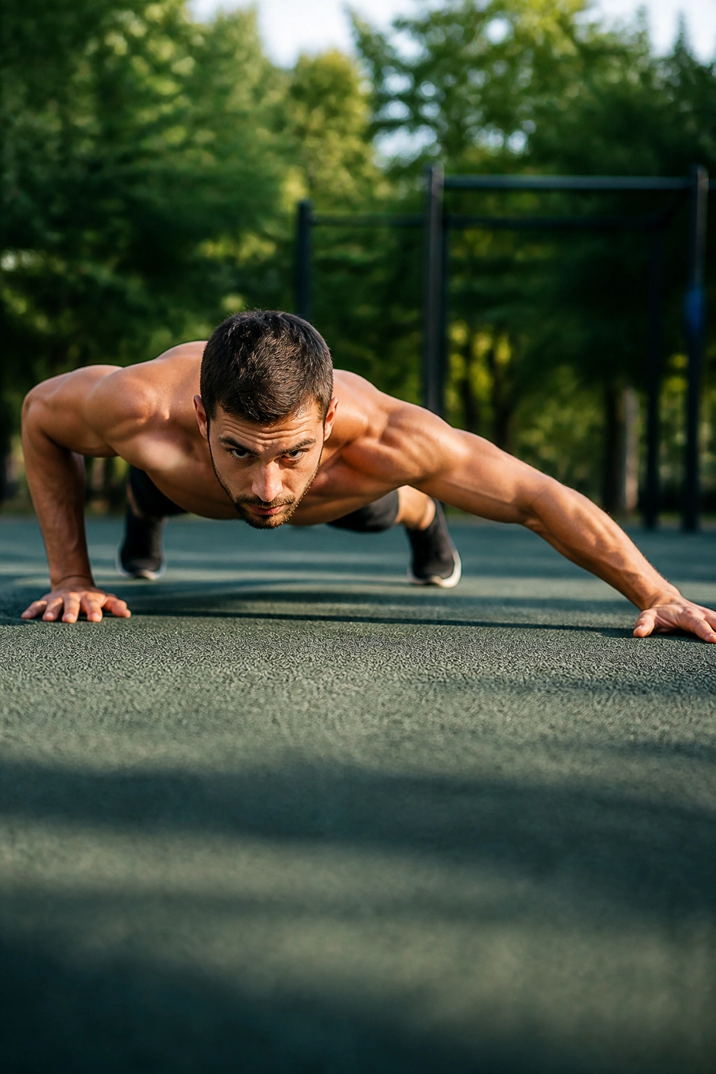 Archer push-ups performed by a real person showing one-sided load