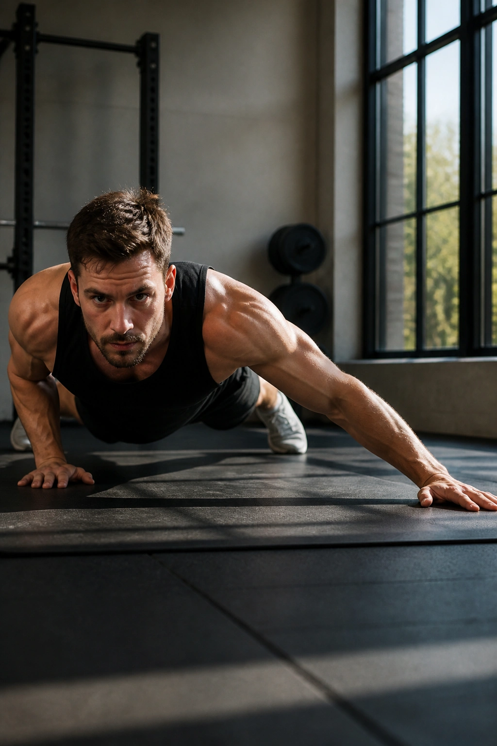 Archer push-up showing unilateral load and wide hand position