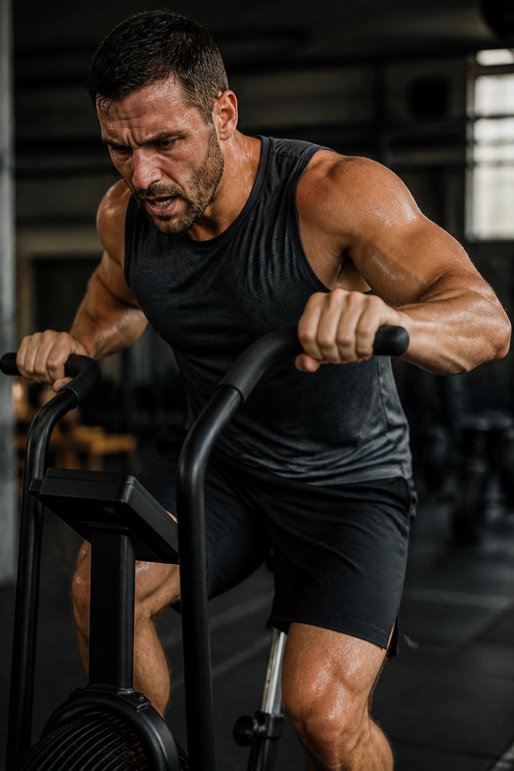 Person on an assault bike during a high-intensity workout