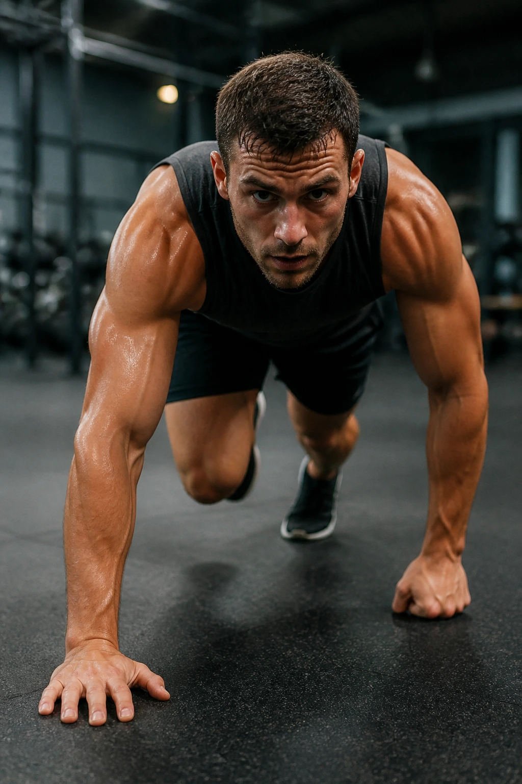 Real person performing a bear crawl to illustrate athletic conditioning circuit