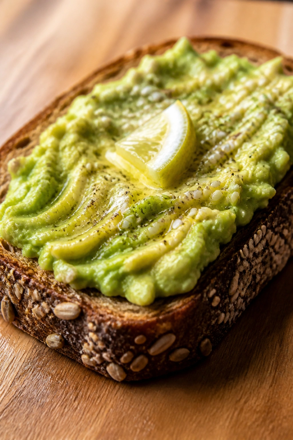 Avocado toast on dense whole-grain bread