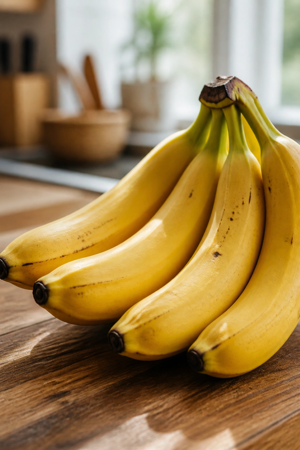 Bunch of ripe bananas on a kitchen counter
