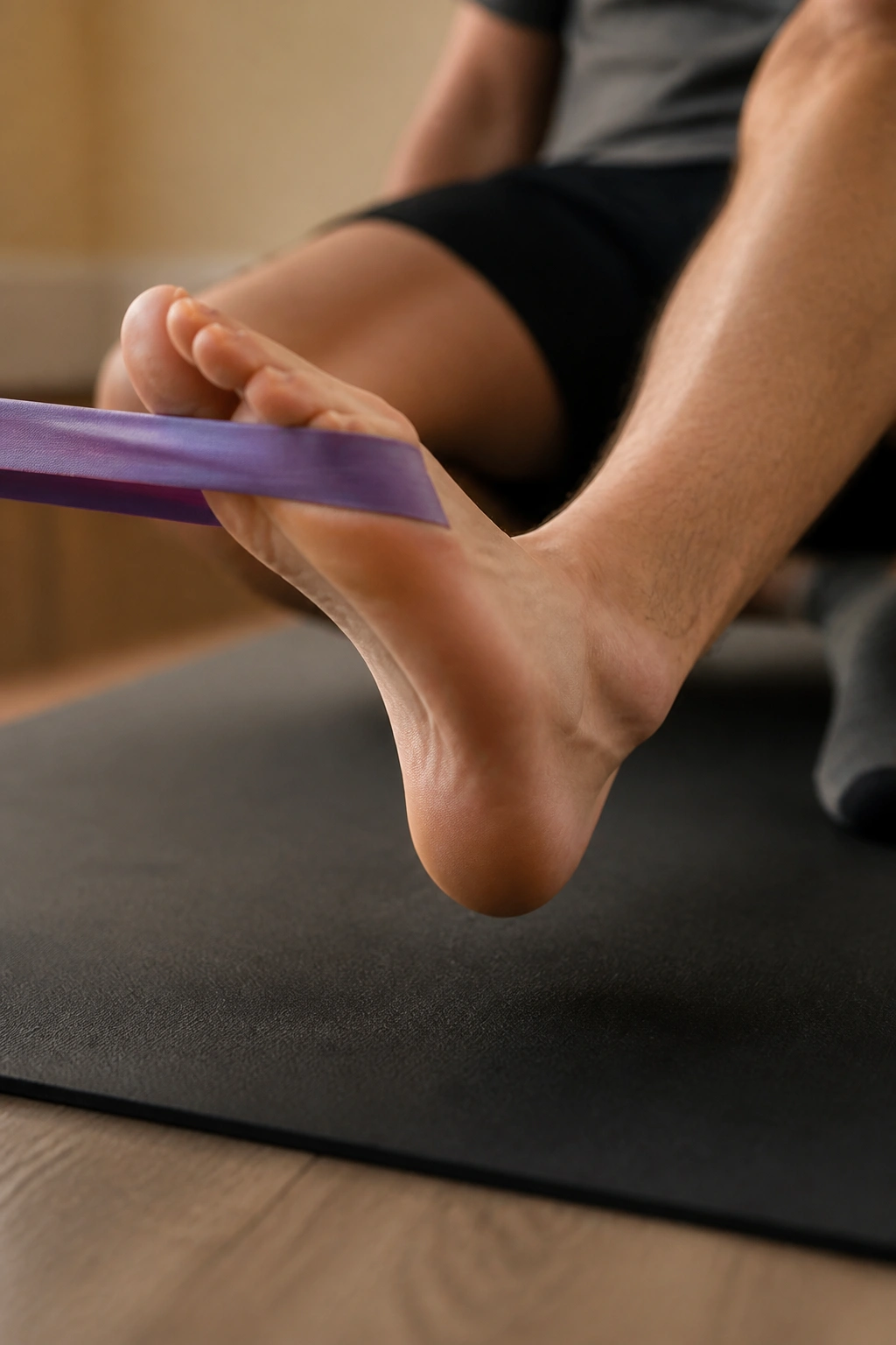 Foot plantarflexion with resistance band on forefoot