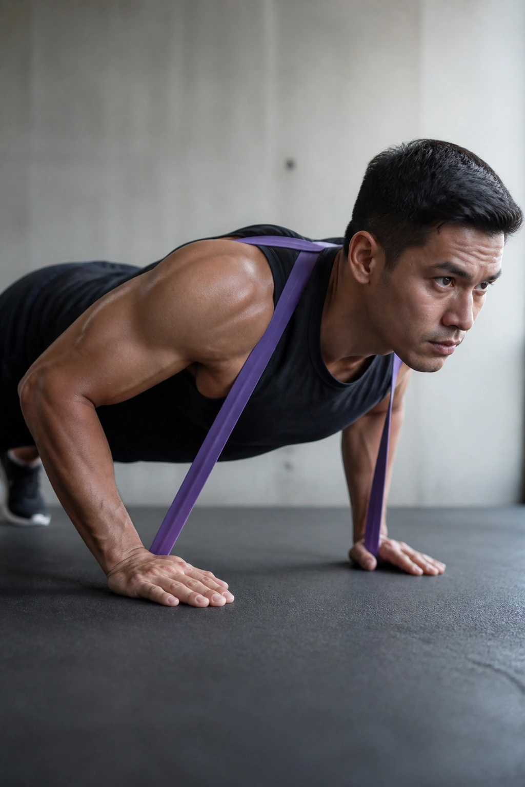Close-up of a real person performing a banded push-up