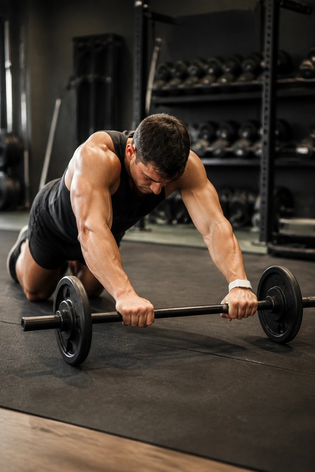 Person performing barbell rollout exercise