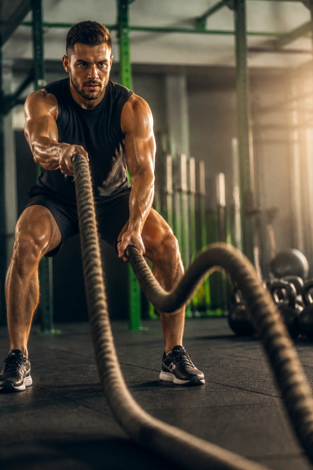 Person using battle ropes for upper body workout