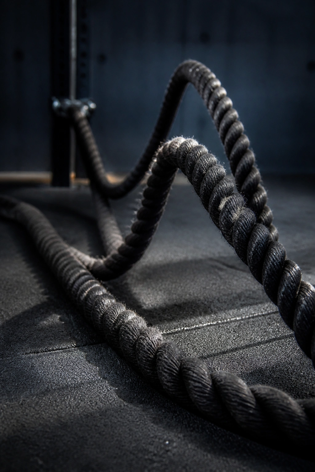 Close-up of battle ropes waves in a gym