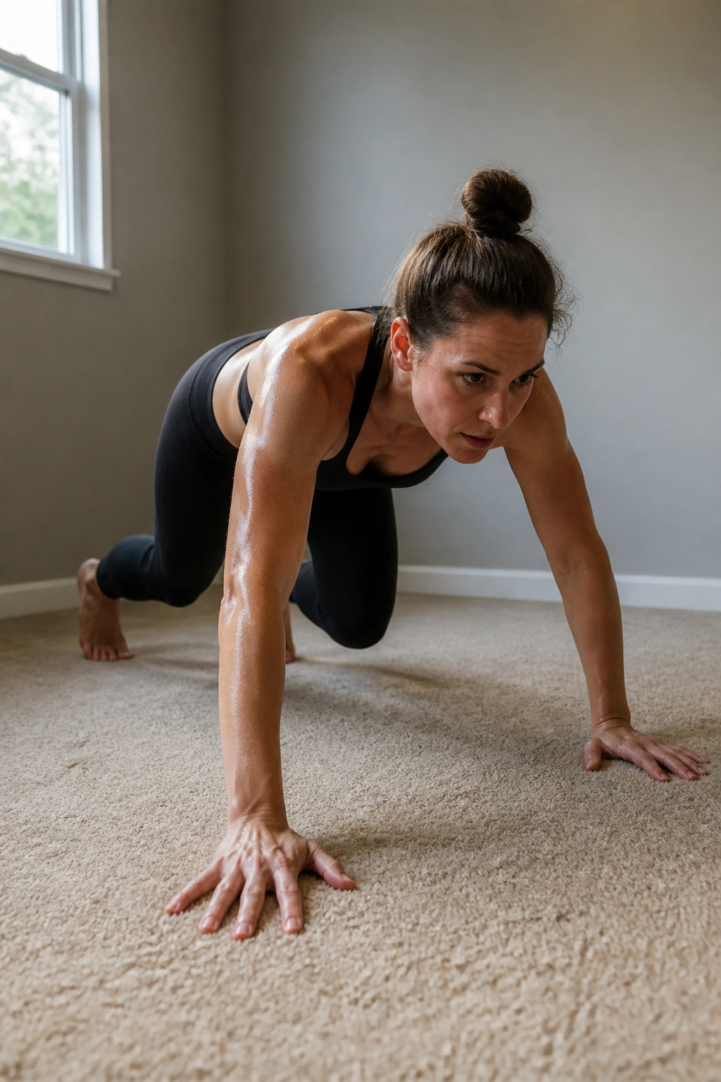 Person bear crawling in a small room on carpet