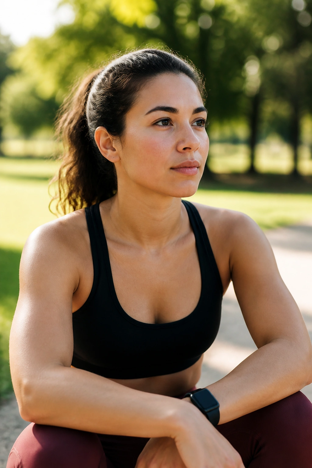 Person in park evaluating beginner fitness options