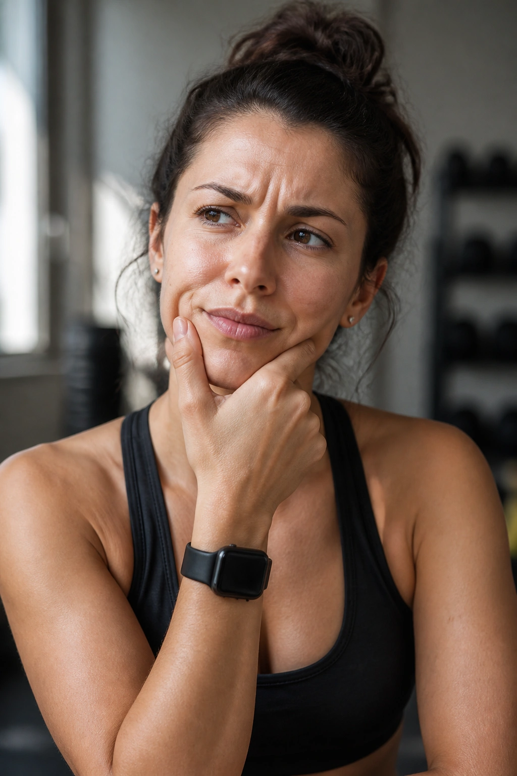 Portrait of a beginner noticing common workout mistakes