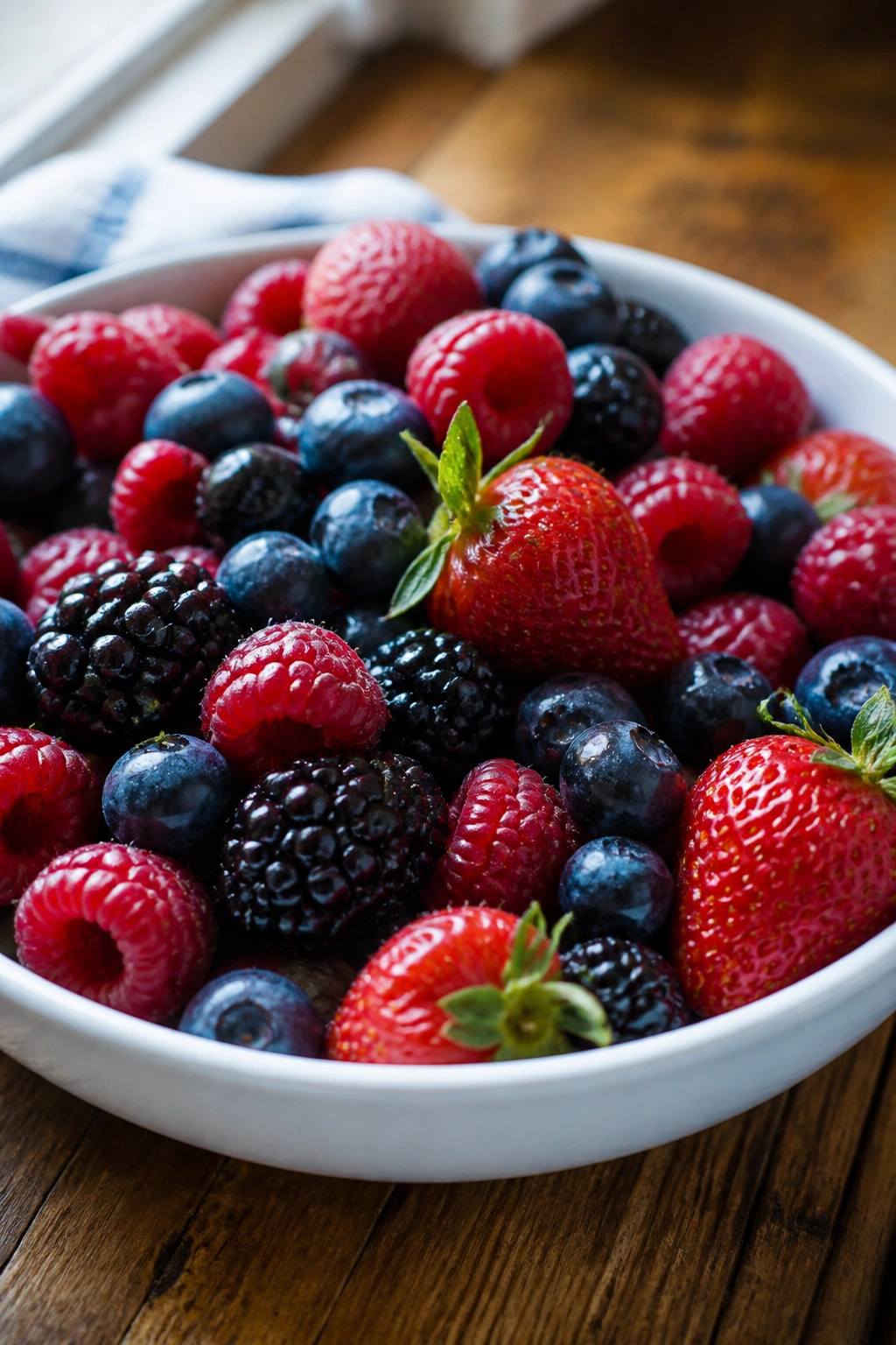 Close-up of mixed berries filling a bowl