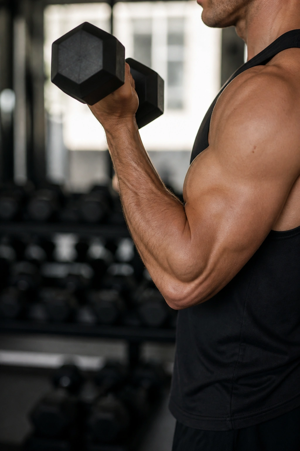 Close-up of arm in a curl illustrating the three-phase Biceps 21s
