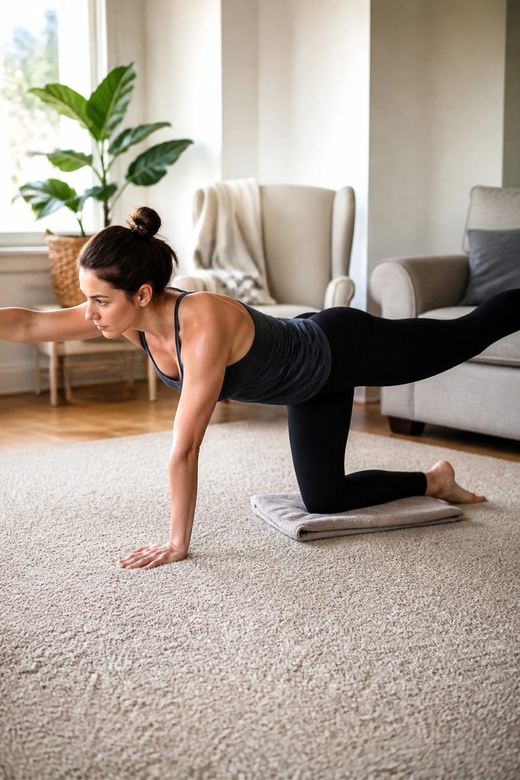 Bird dog exercise on hands and knees to stabilize the core