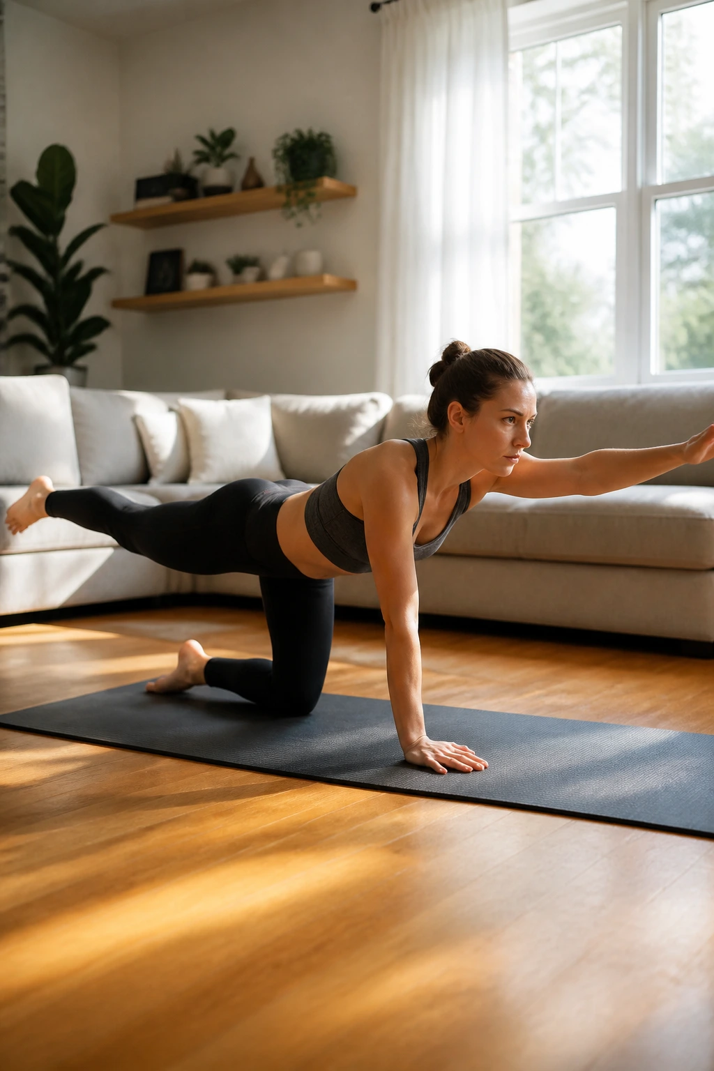 Bird-dogs exercise showing opposite arm and leg extension for core stability
