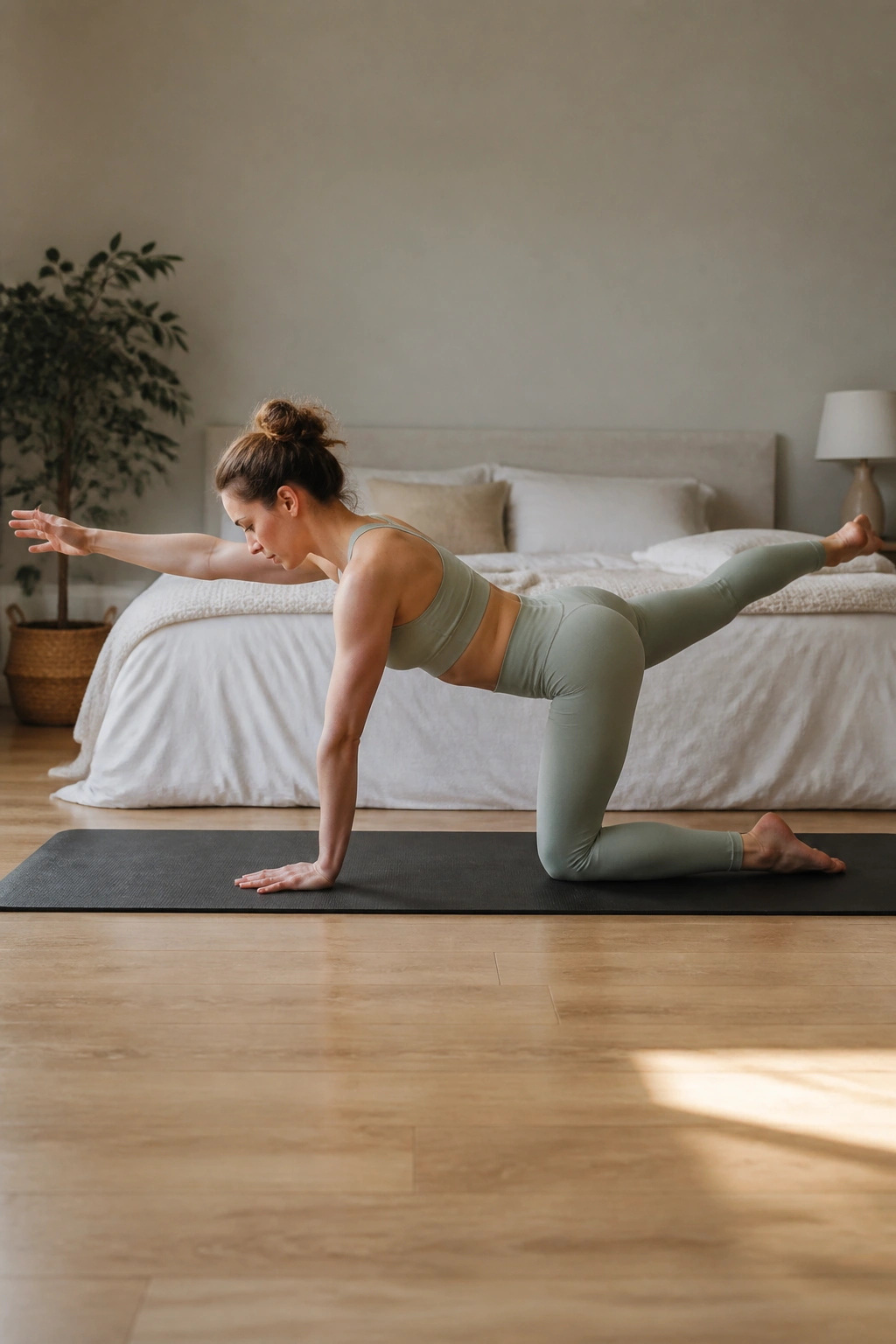 Bird dog exercise from hands and knees, extended arm and leg