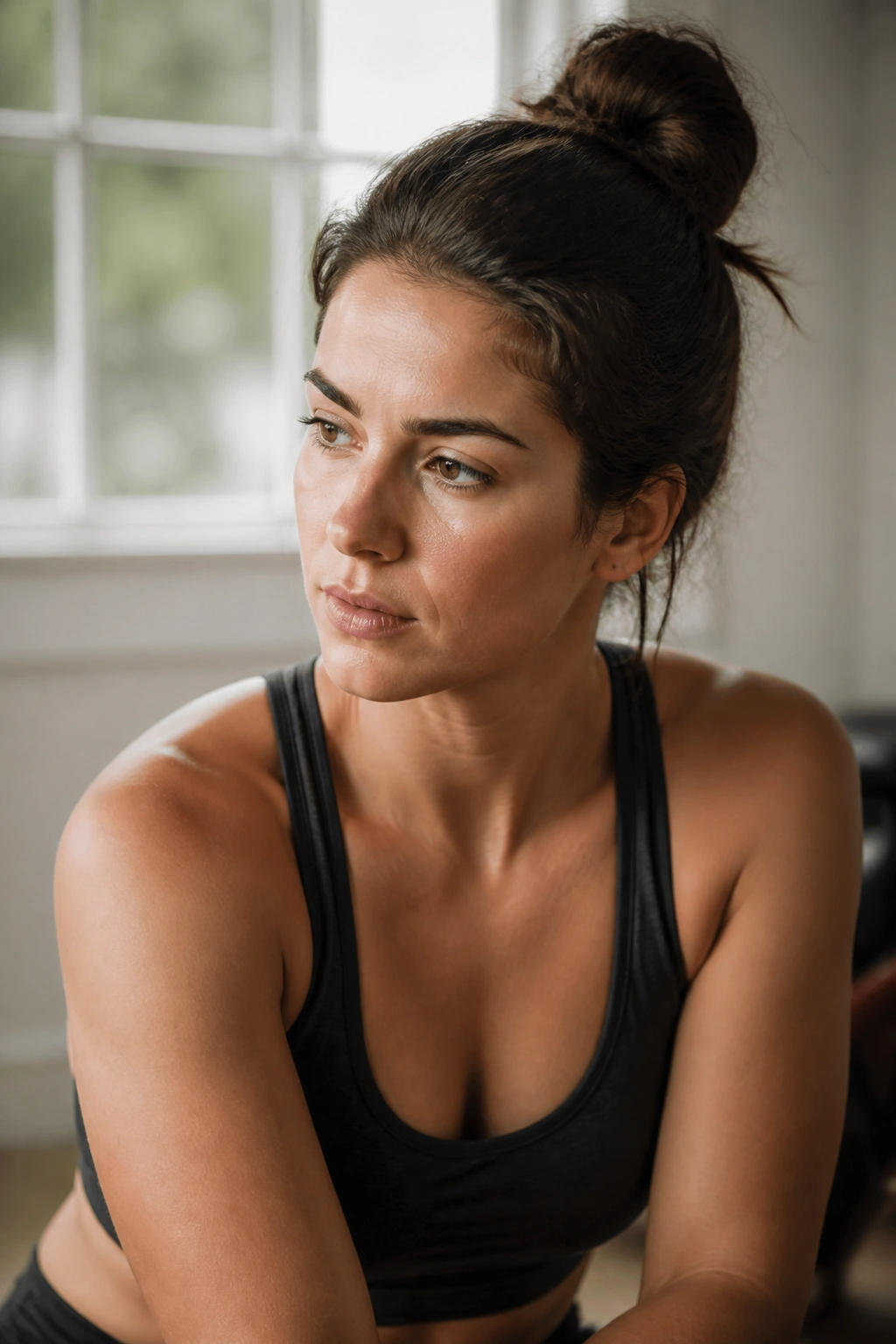 Close-up portrait showing body awareness and signals to stop during training