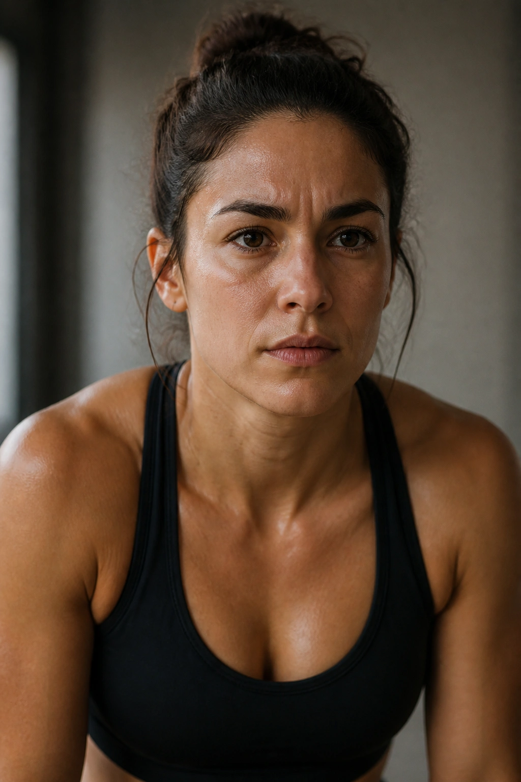 Close-up portrait of a focused gym-goer