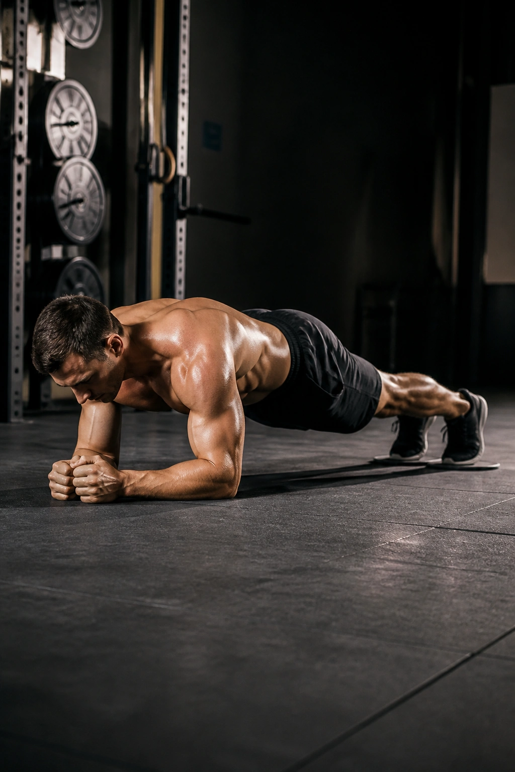 Person performing Plank Body Saw with sliding motion and tight core.
