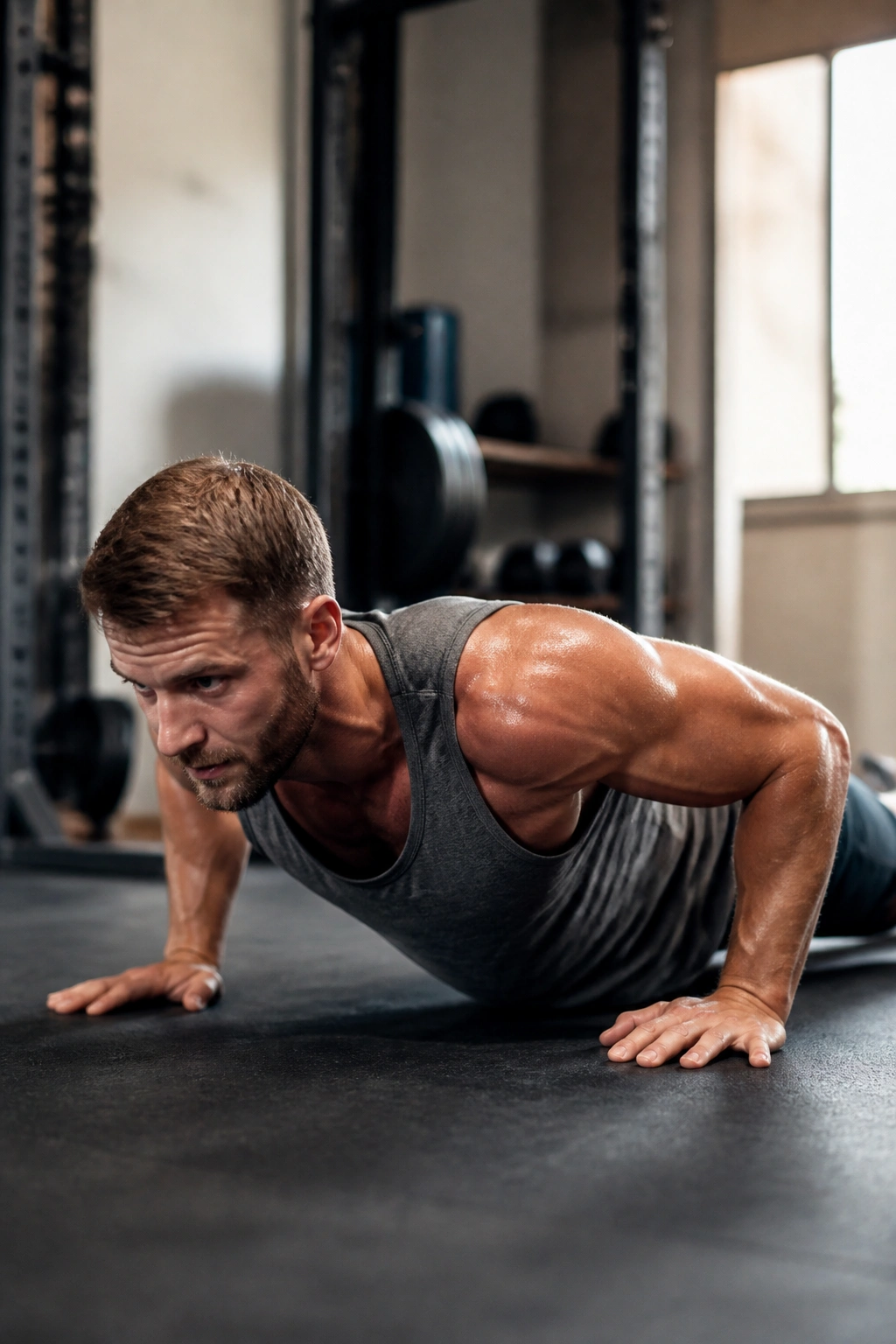 Person performing push-up as part of density workout circuit