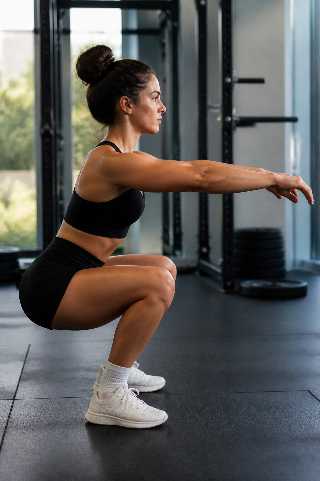 Bodyweight squat demonstration highlighting form and depth