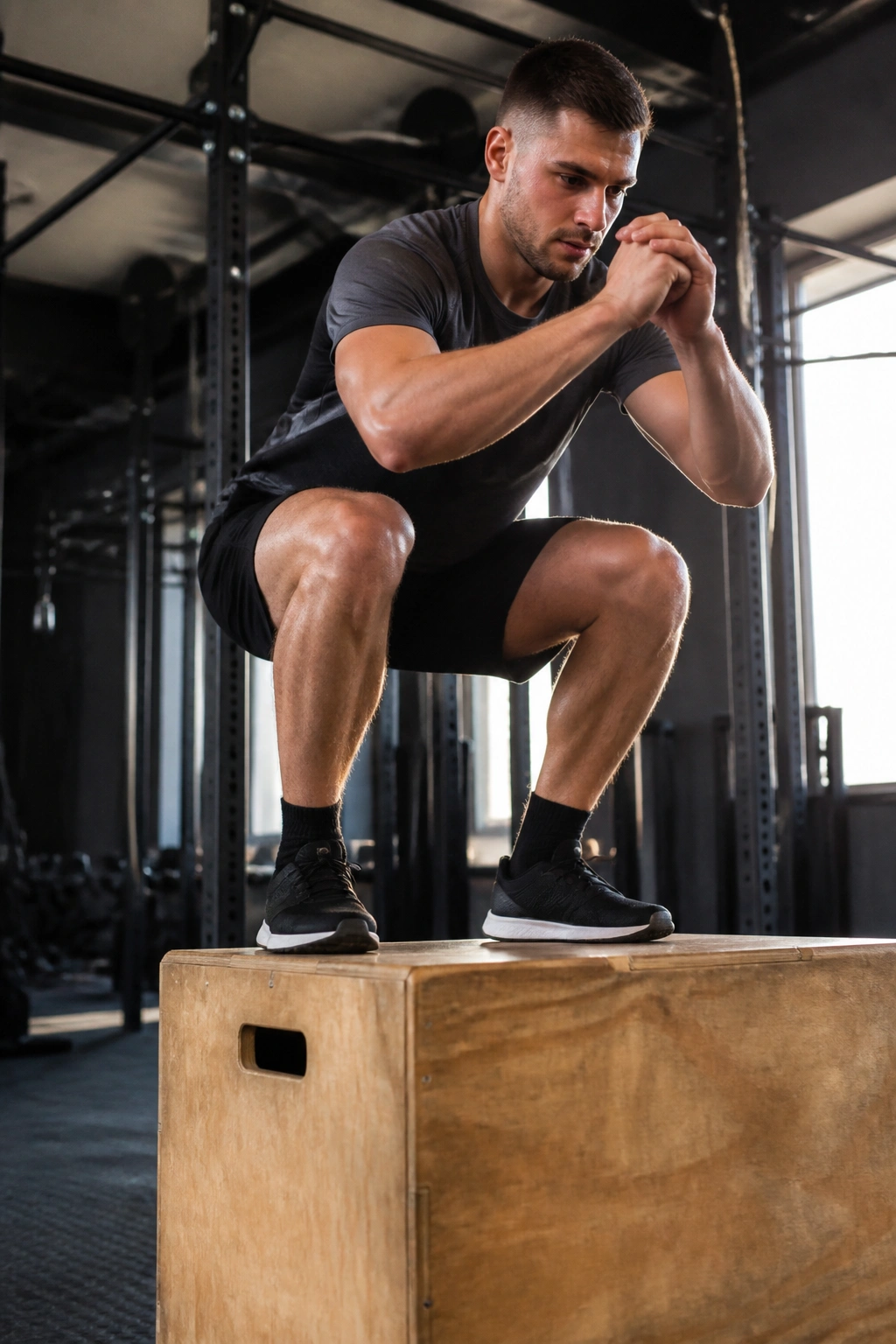 Athlete jumping onto a plyo box