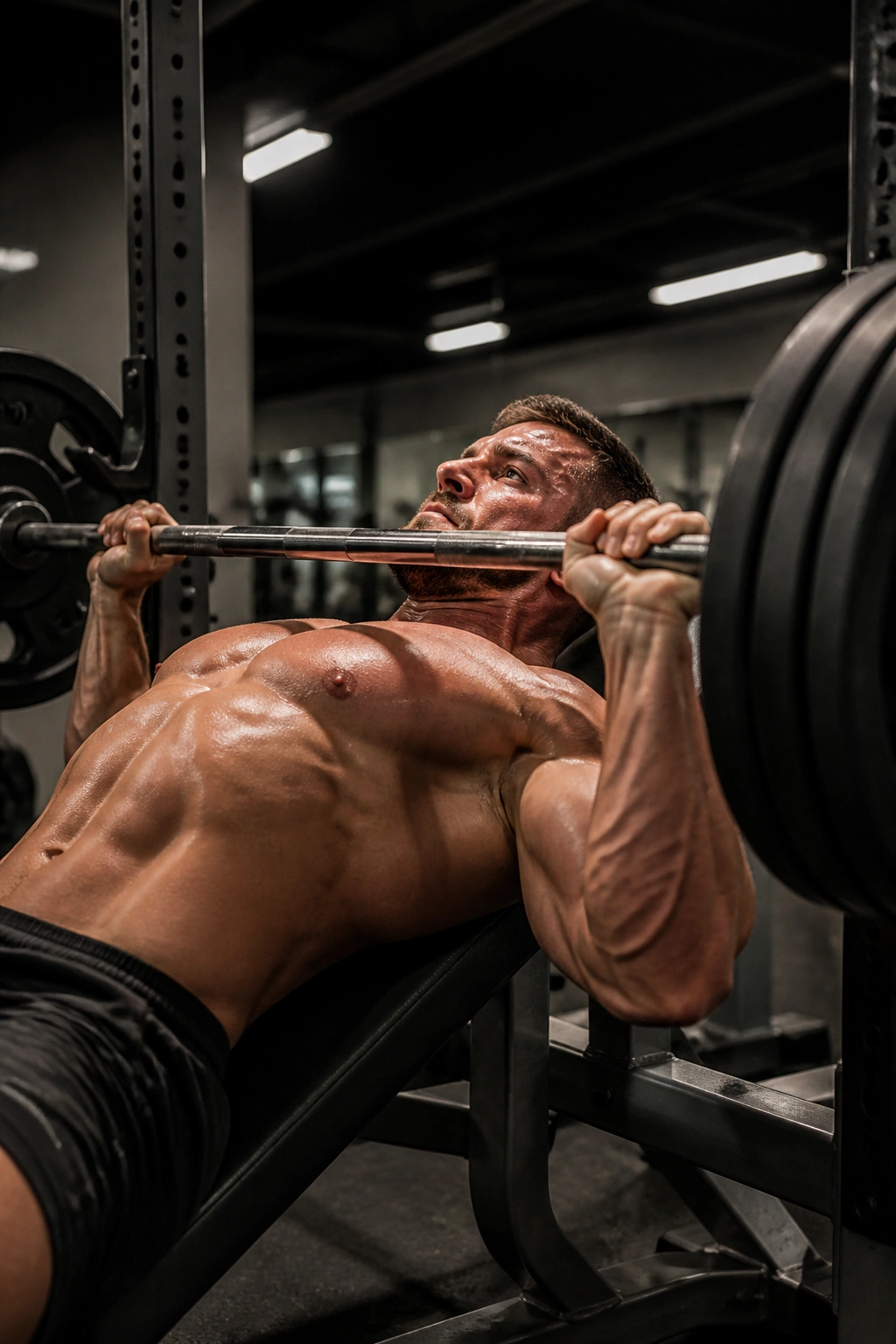 Lifter bench press during high-volume chest day in gym
