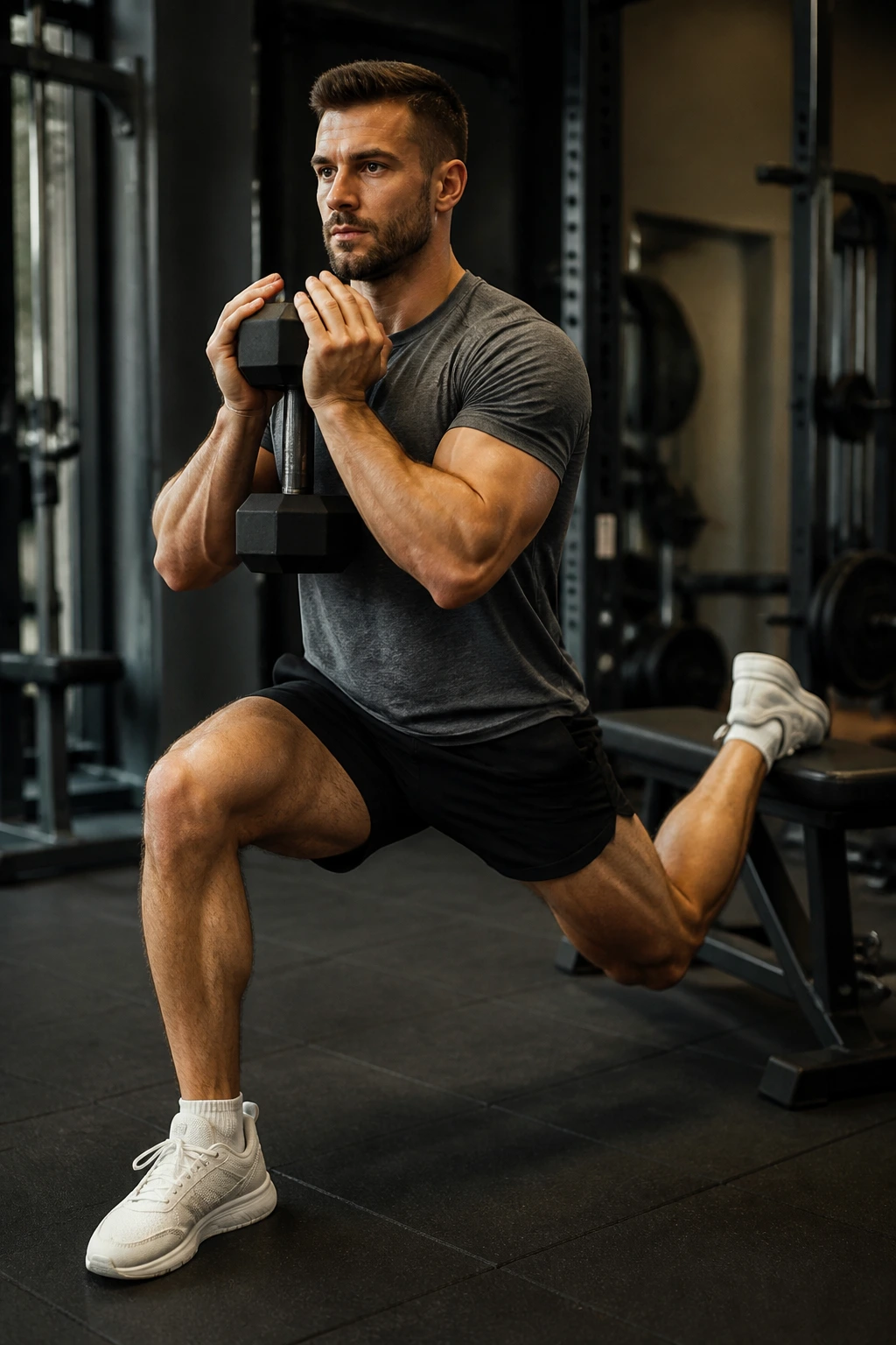 Front leg Bulgarian split squat with rear foot on bench