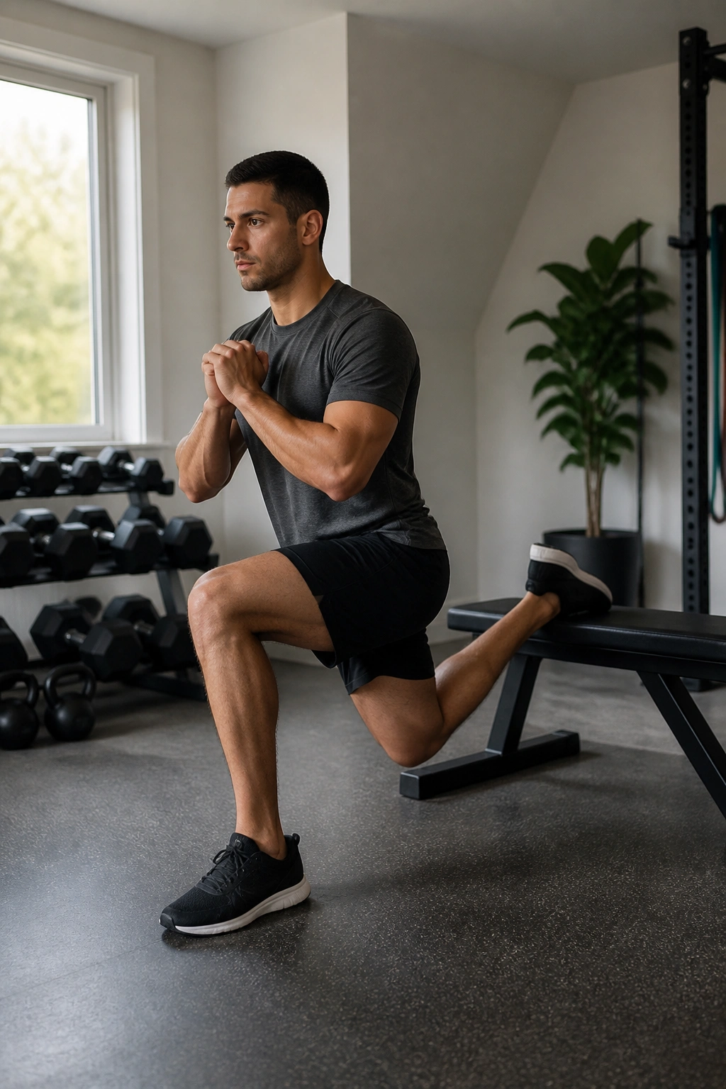 Bulgarian split squat with rear foot on bench