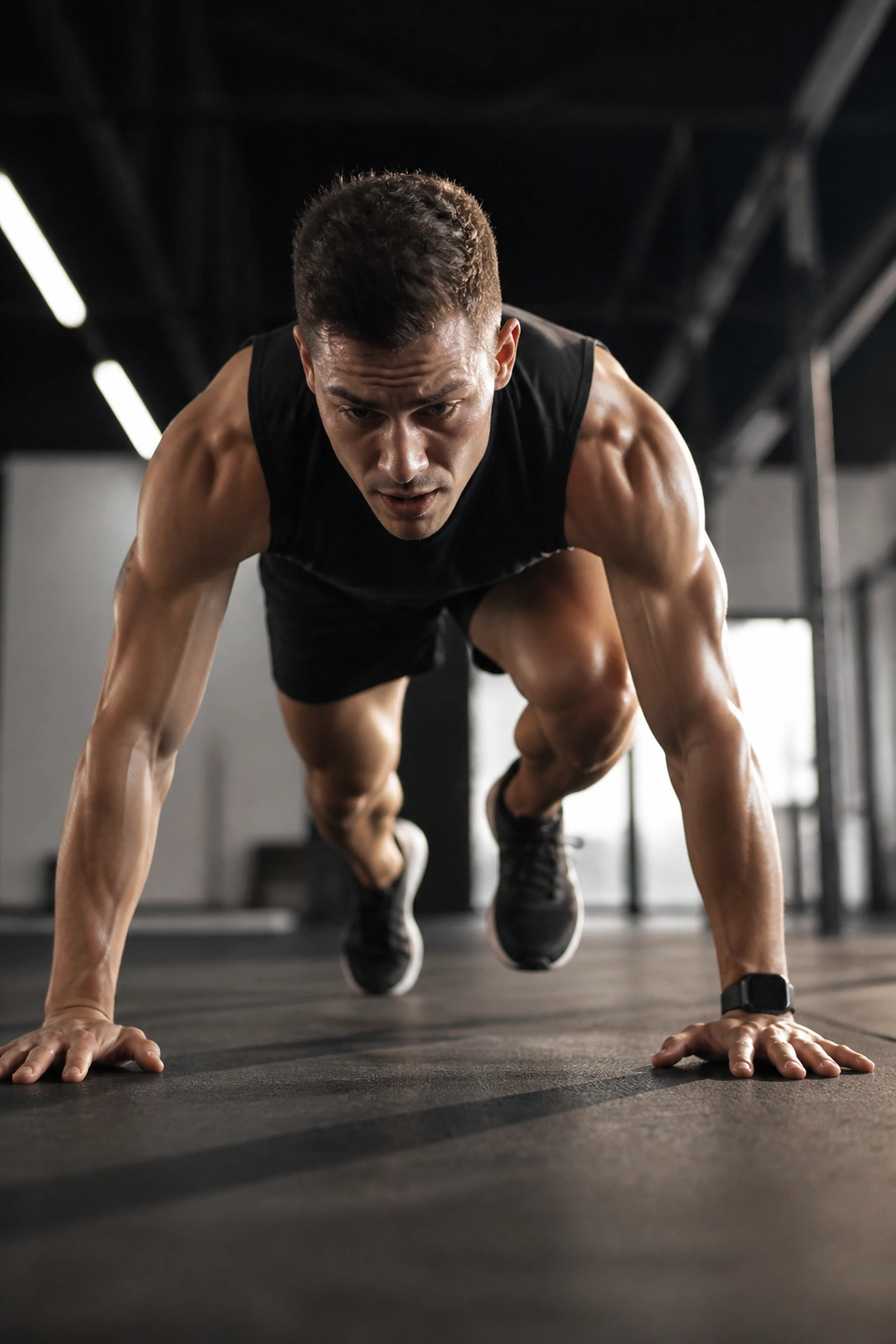 Athlete mid-burpee during explosive finisher