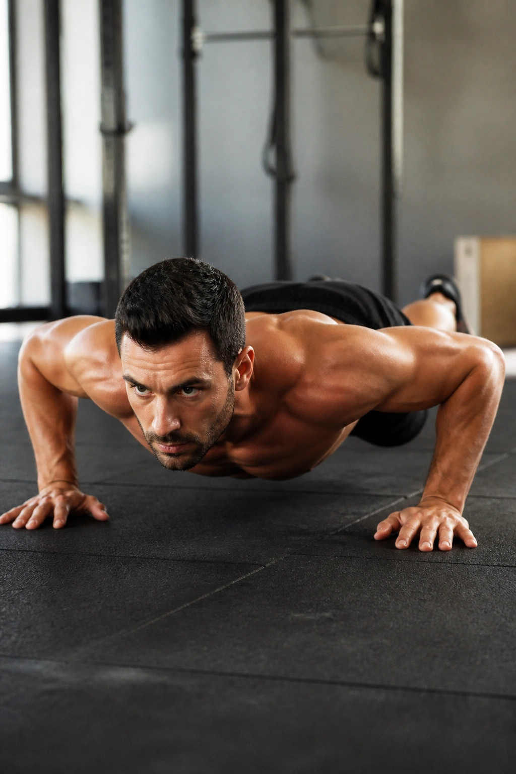 Athlete in burpee motion during ladder workout