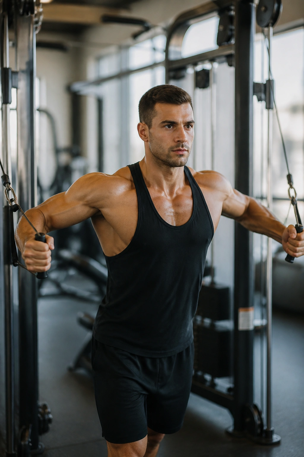 Lifter performing cable chest fly showcasing chest engagement