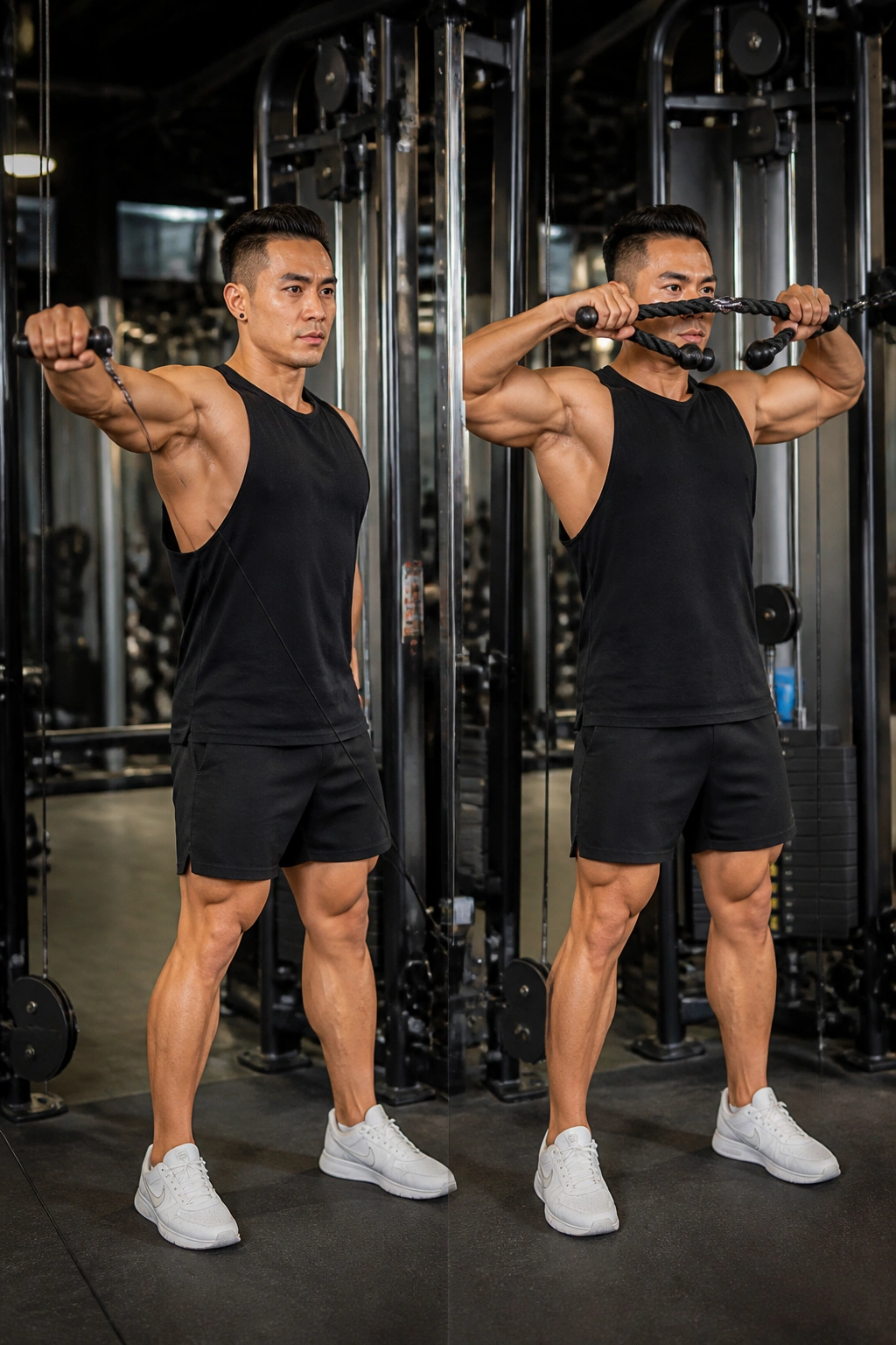 Athlete performing cable lateral raise and face pull superset