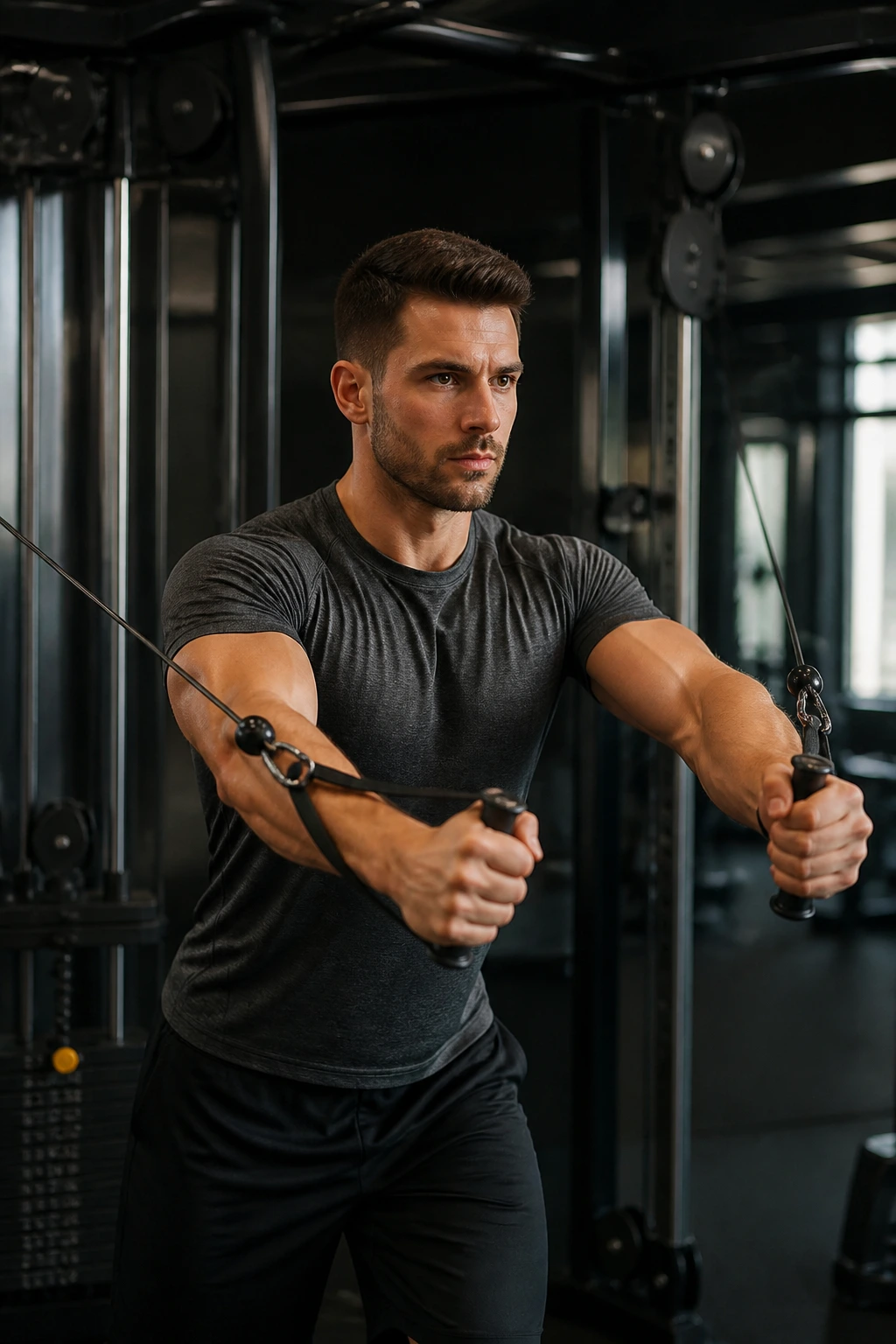 Person using a cable machine for push-pull workout