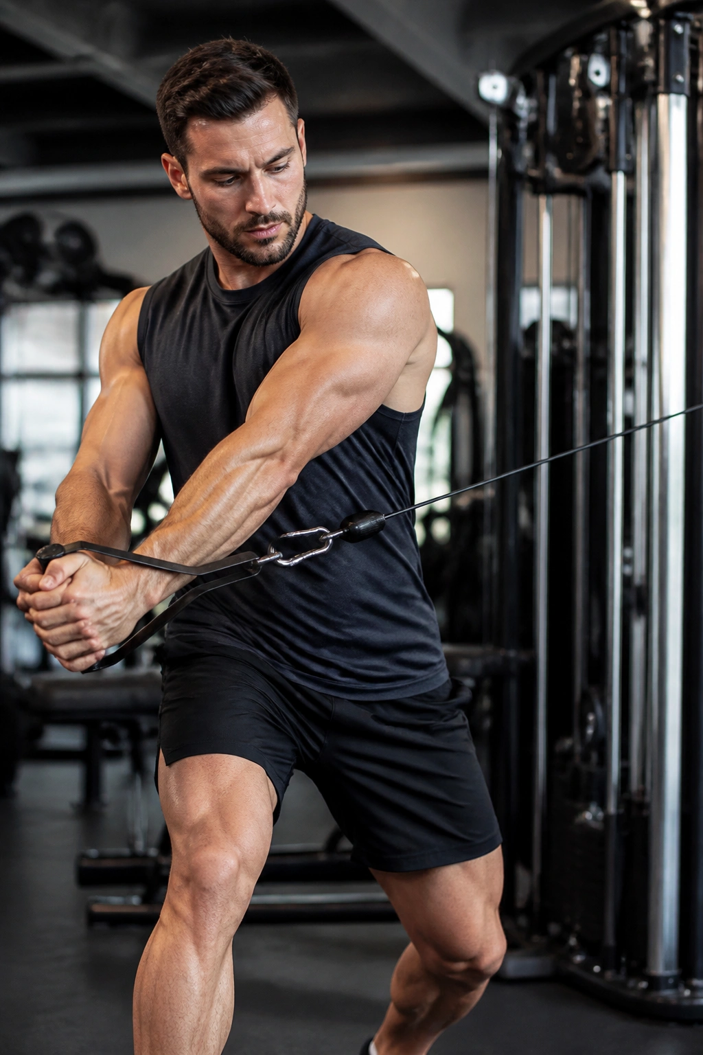 Torso and arms during cable wood chop with rotation