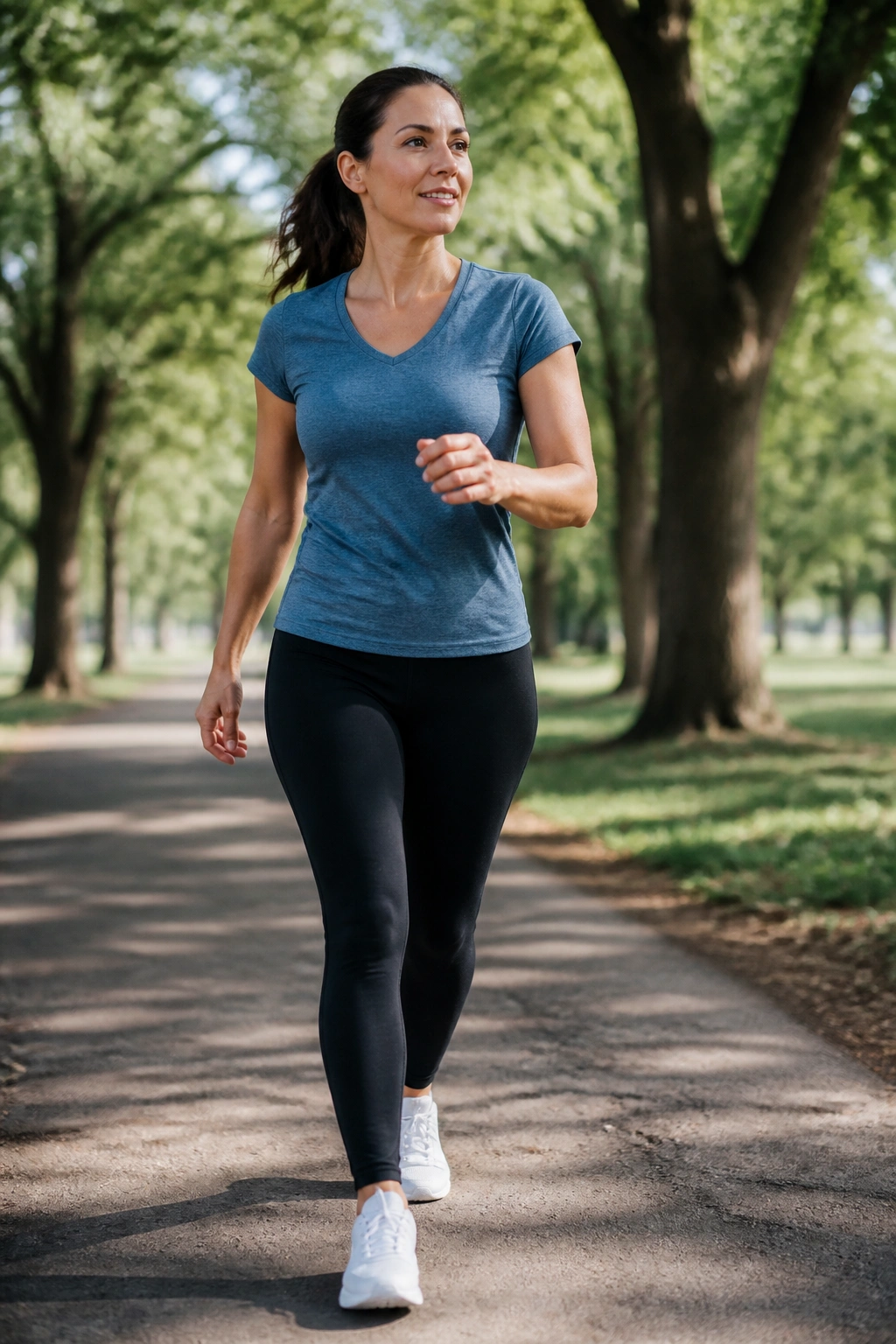 Person brisk-walking in a park using the talk test