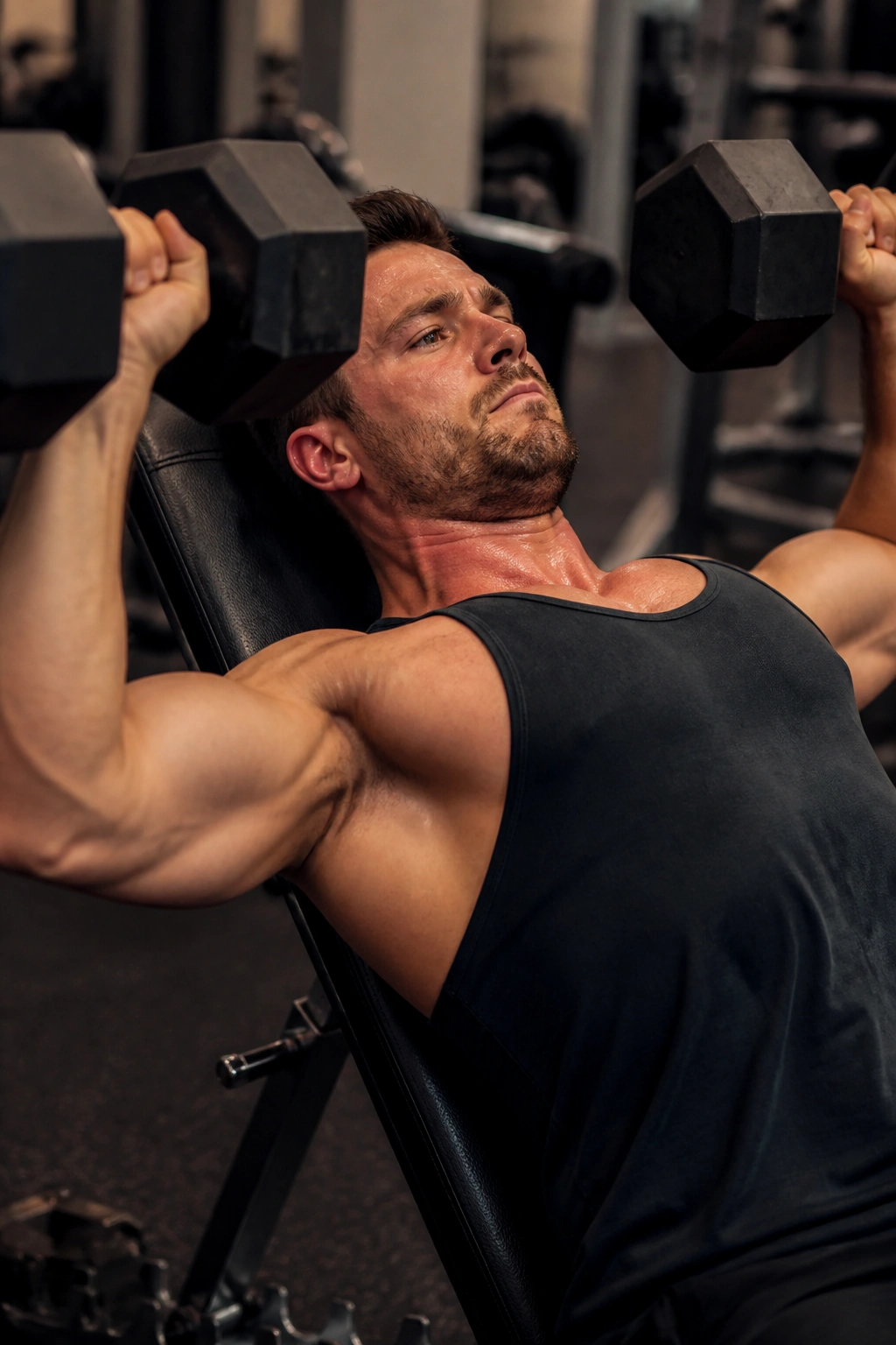 Lifter performing bench press in gym for burnout