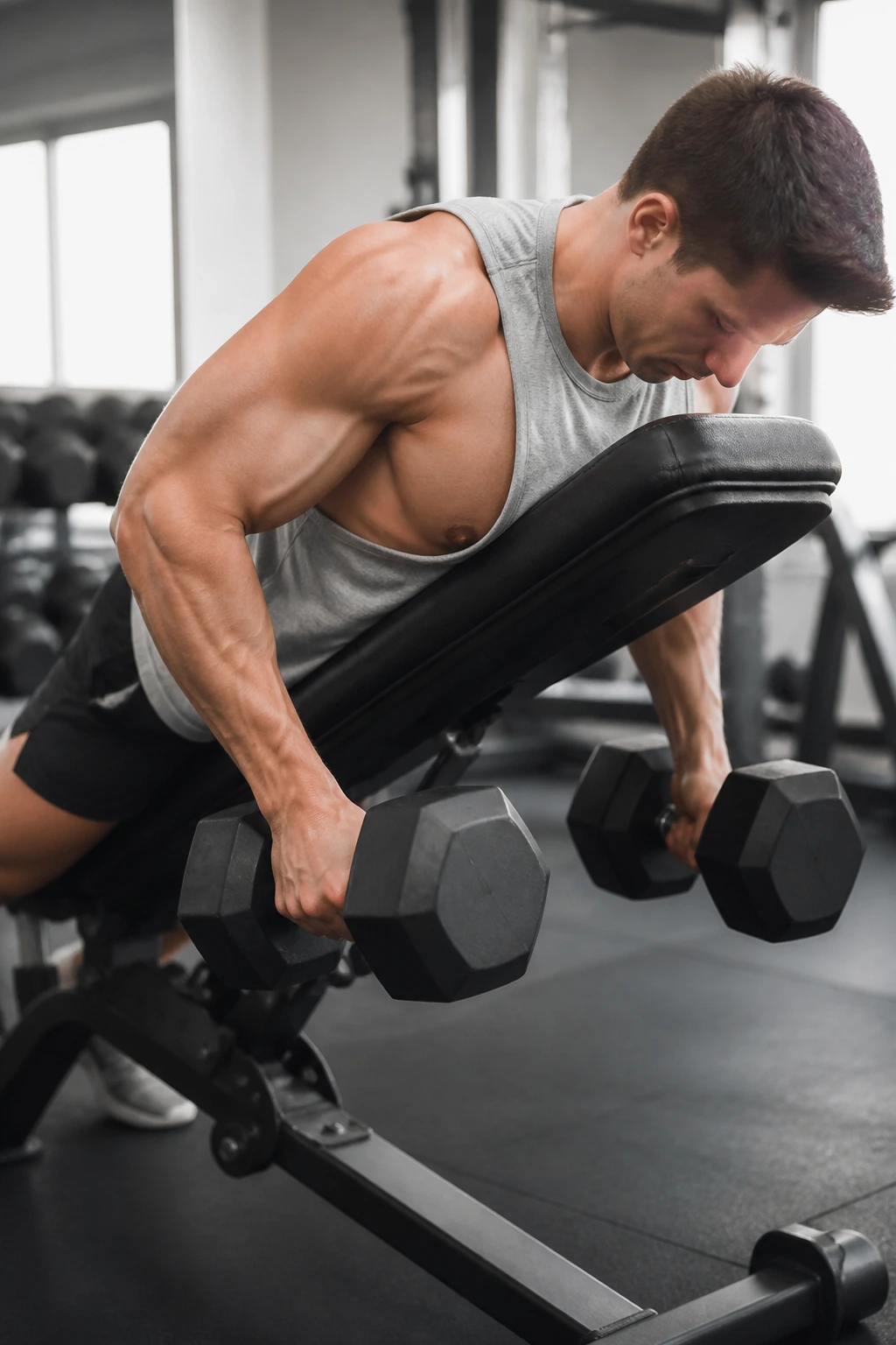 Back-focused chest-supported dumbbell row on incline bench