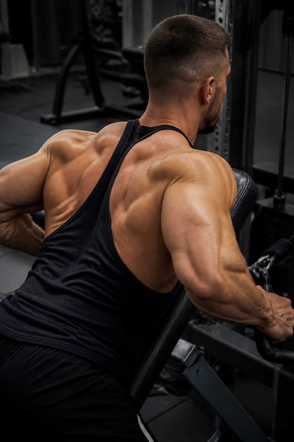 Upper back and rear delts highlighted during chest-supported row