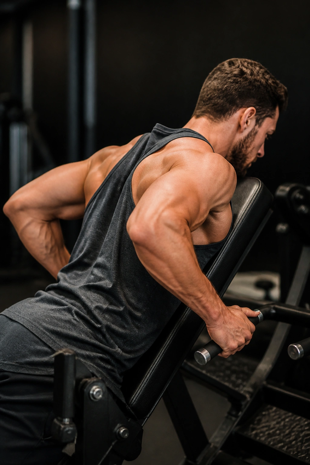 Person performing chest-supported row to strengthen the upper back.