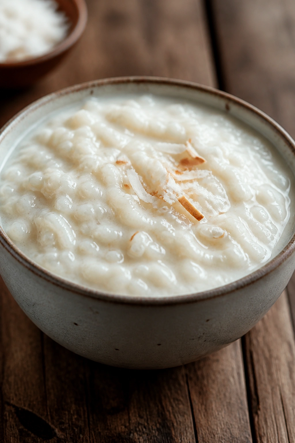 Creamy coconut milk rice pudding in a small bowl