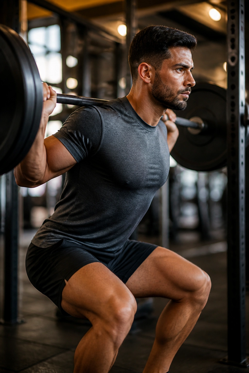 Person performing a compound lift with proper form in a gym
