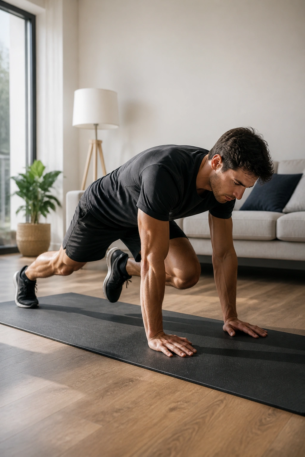Person performing mountain climbers for conditioning sprint
