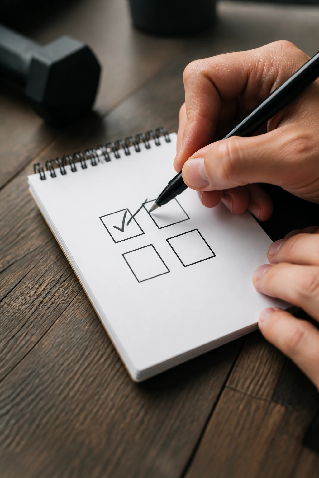 Hands marking checkboxes on a calendar-style page.
