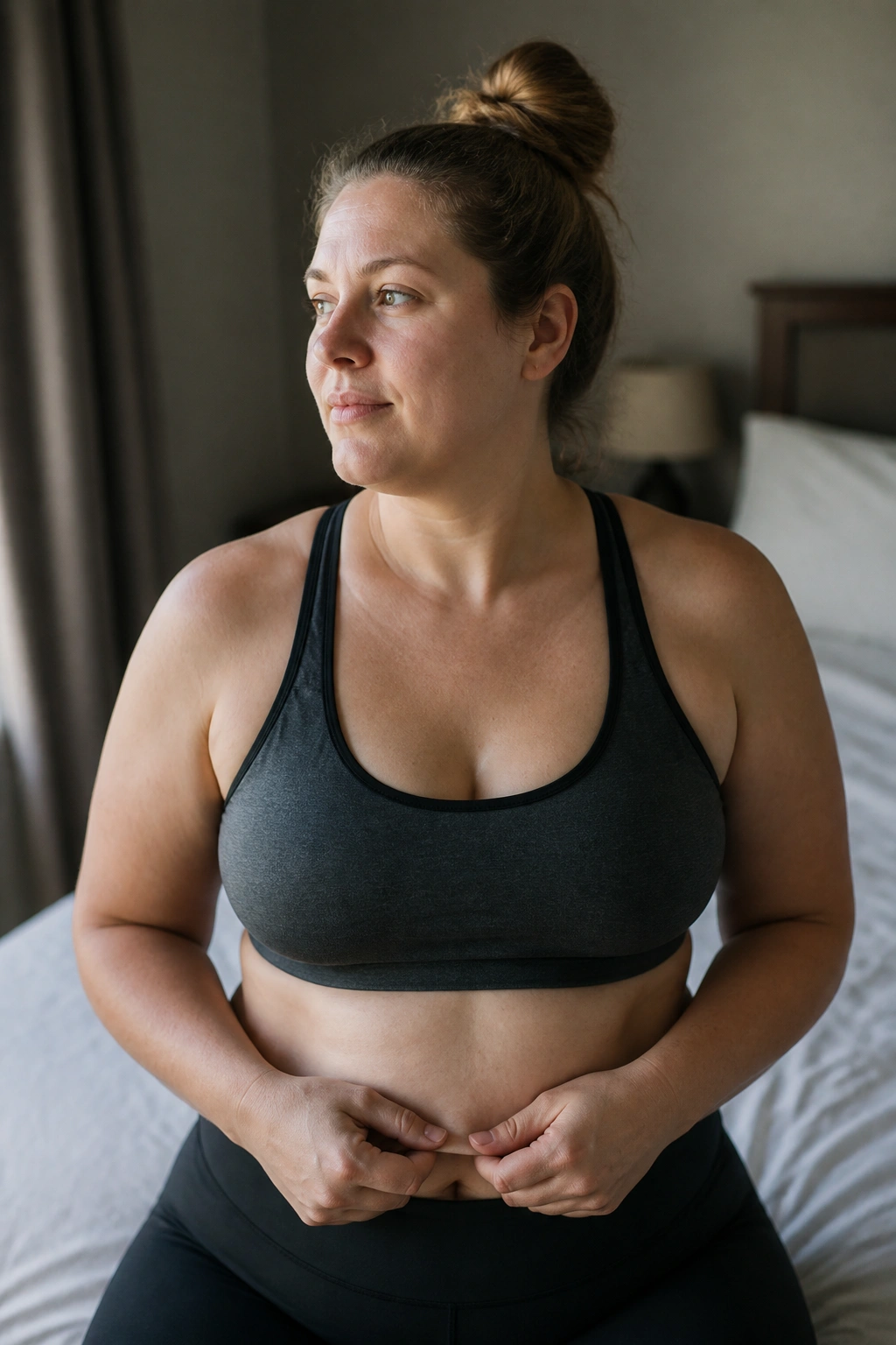 Portrait of a calm postpartum mom representing consistency in recovery