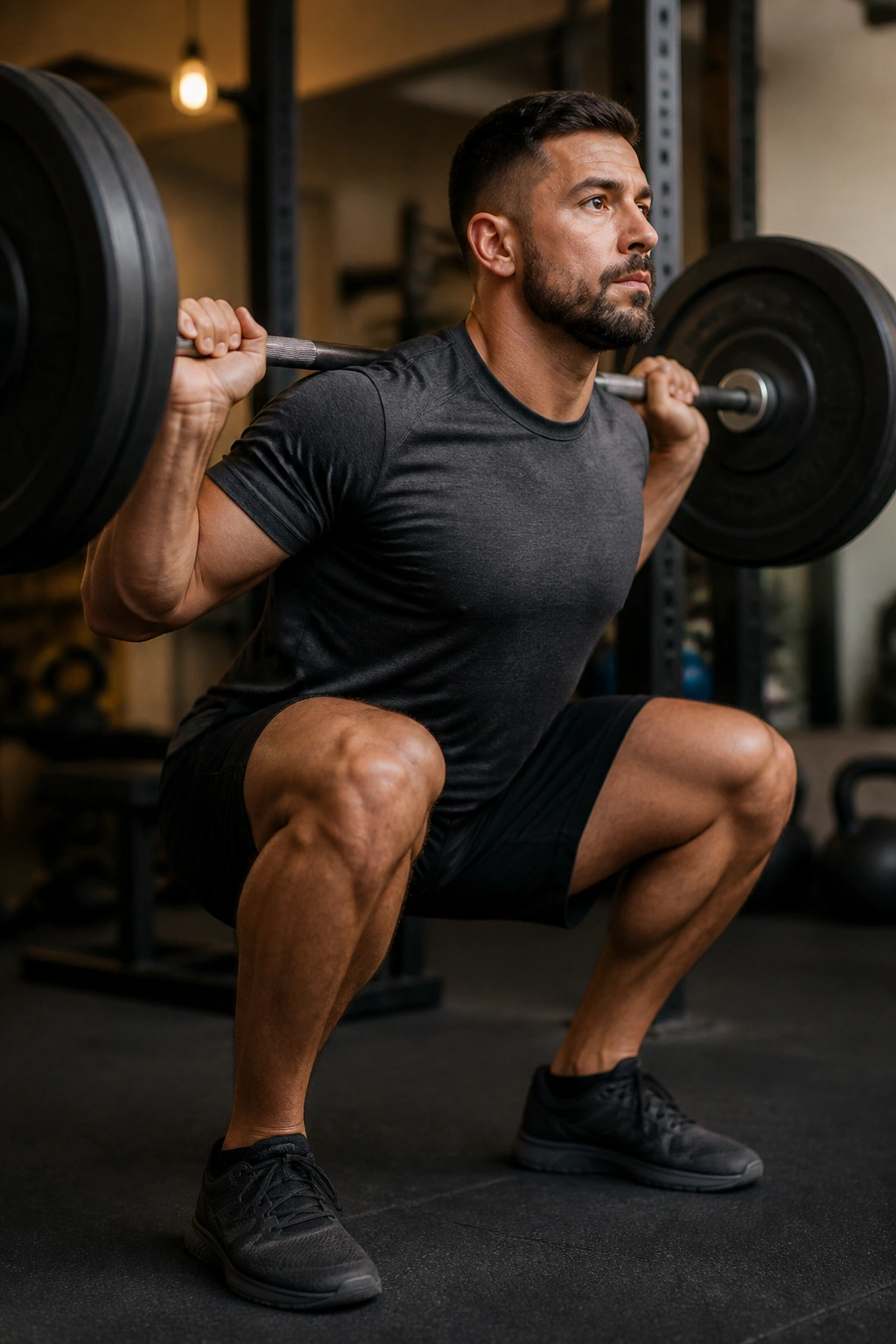 Lifter squatting with consistent depth and controlled tempo