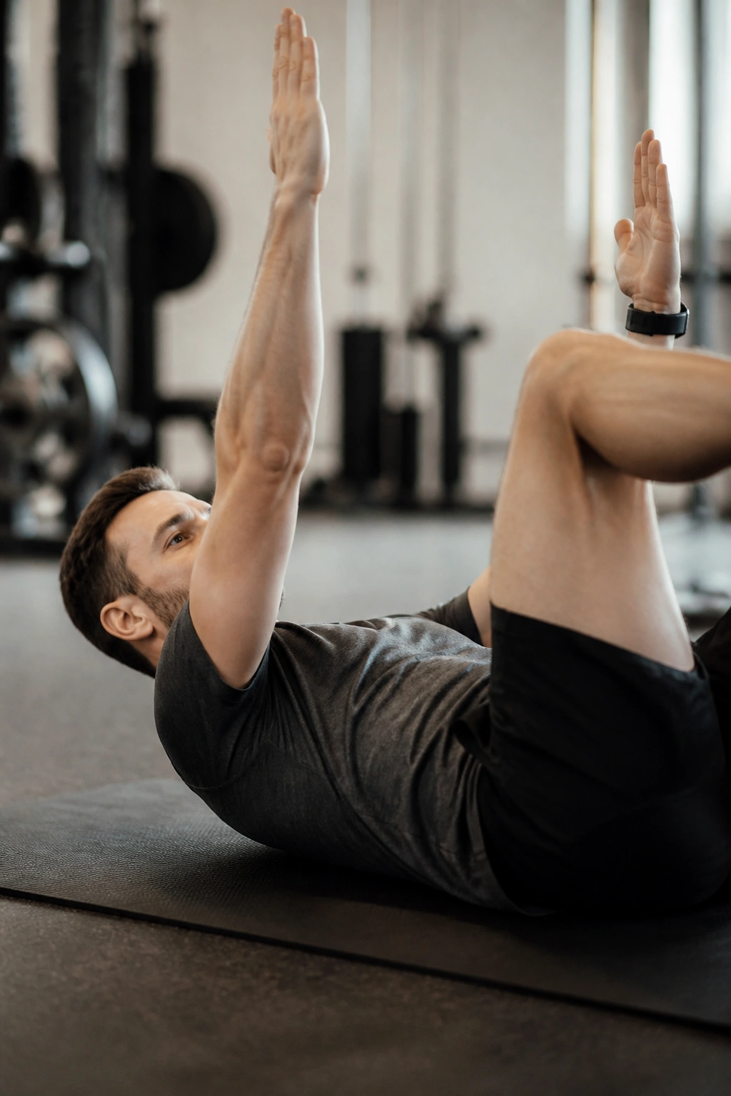 Close-up of torso engaged in dead bug core exercise