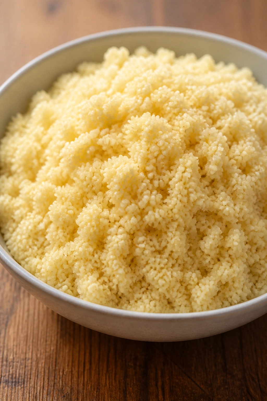 Close-up of fluffy cooked couscous in a bowl